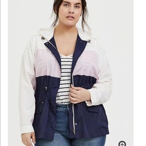 Torrid Sz 2 Colorblock Hooded Rain Jacket
